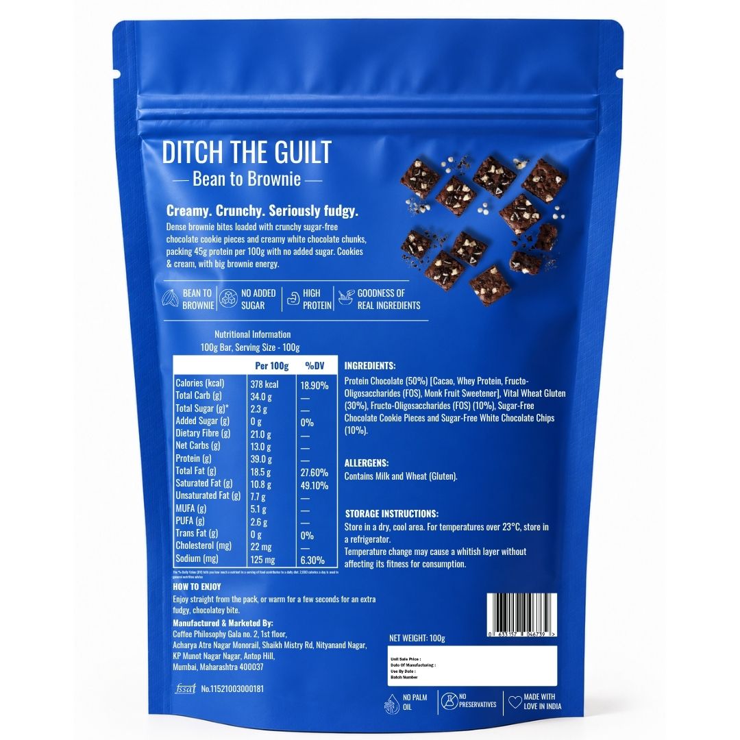Cookie & Cream • 39g Protein • Sugar Free High Protein Brownie • 100g