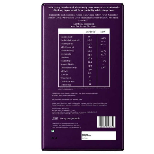 Chocolate Mousse • 25g Protein • Sugar Free Dark Chocolate Bar • 100g
