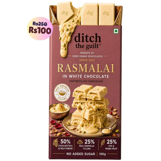 Rasmalai White Chocolate • Sugar Free Center-Filled Chocolate Bar • 100g