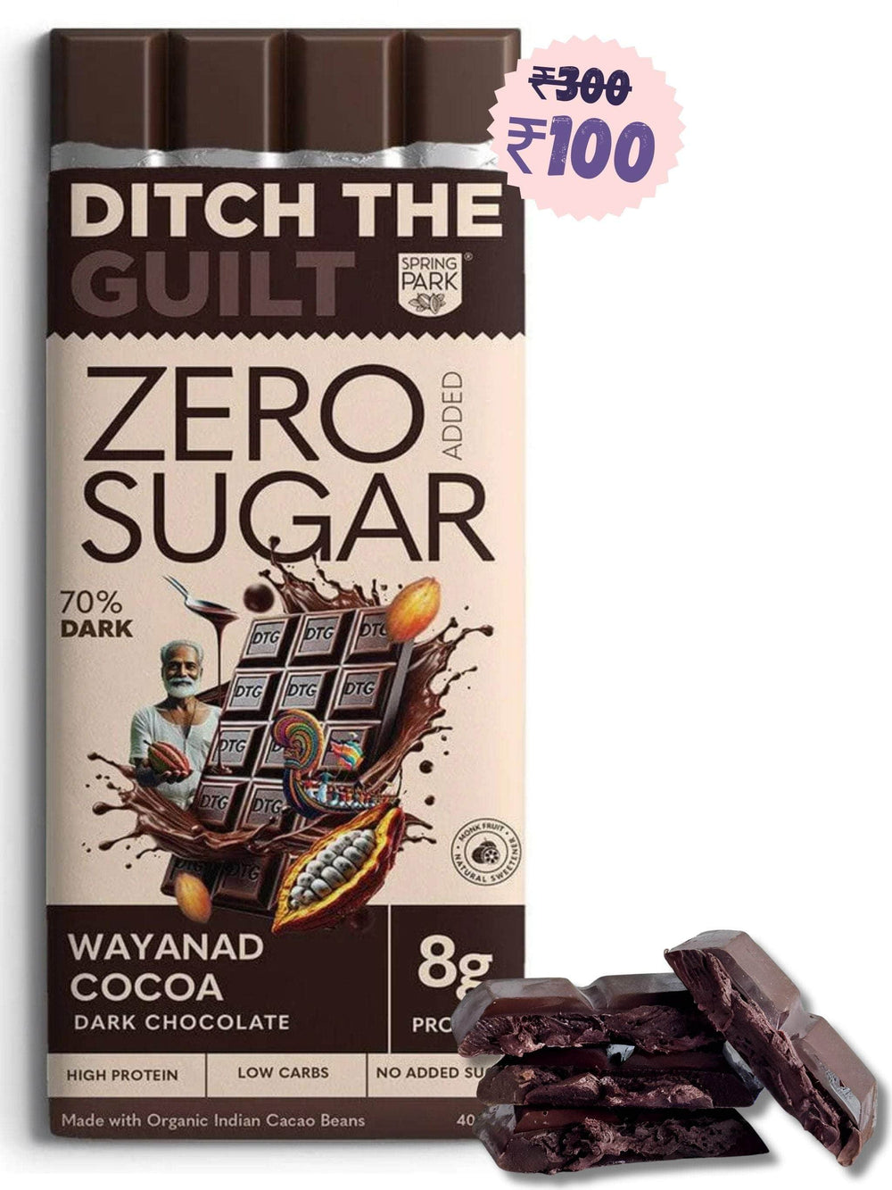 70% Cacao Dark - Sugar Free Dark Protein Chocolate - Center Filled - High Protein  - 40g