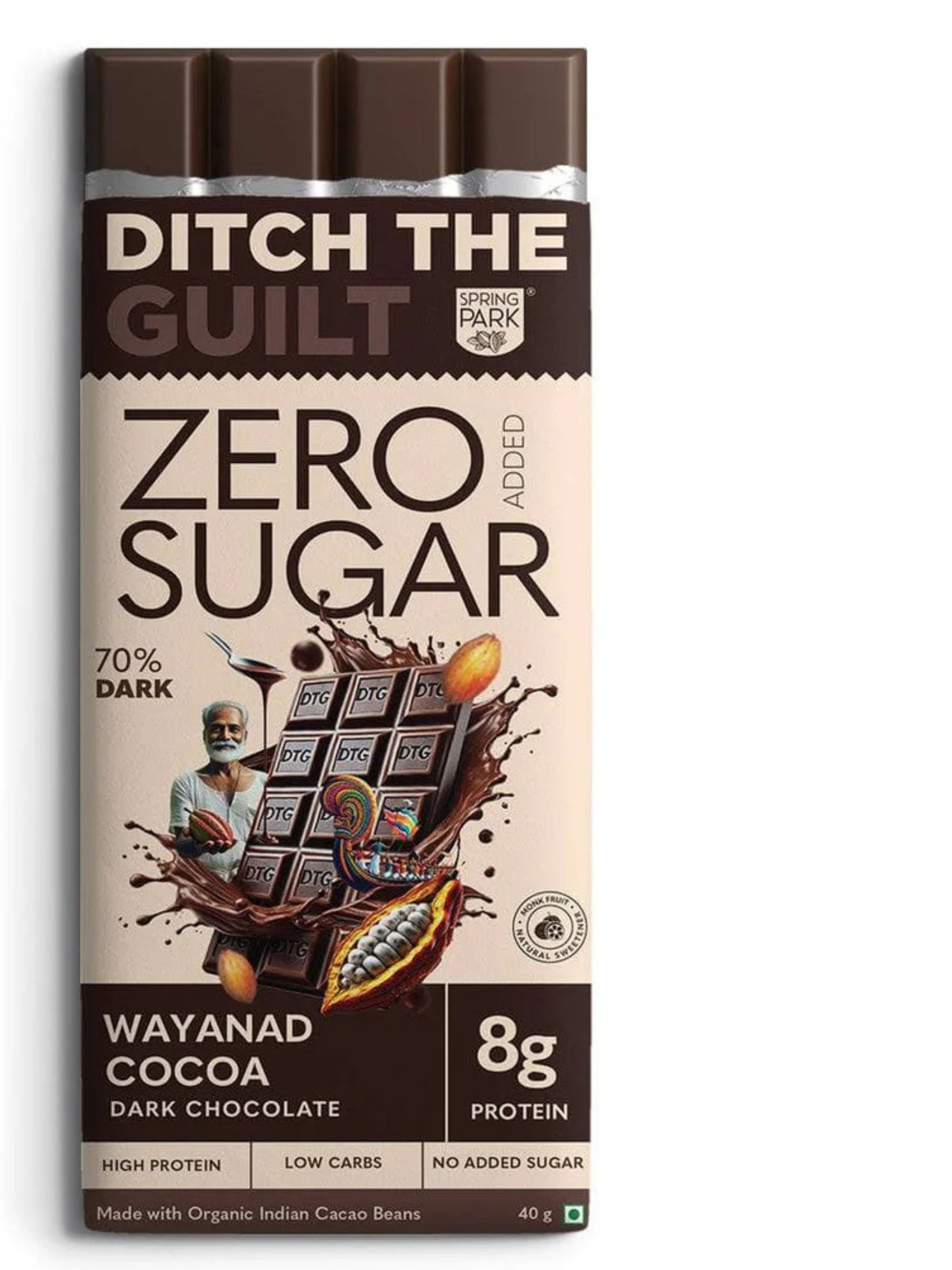 70% Wayanad Cacao I Dark Protein Chocolate I  Zero Sugar Added I 8g Protein I 0g Natural Sugar - 40g