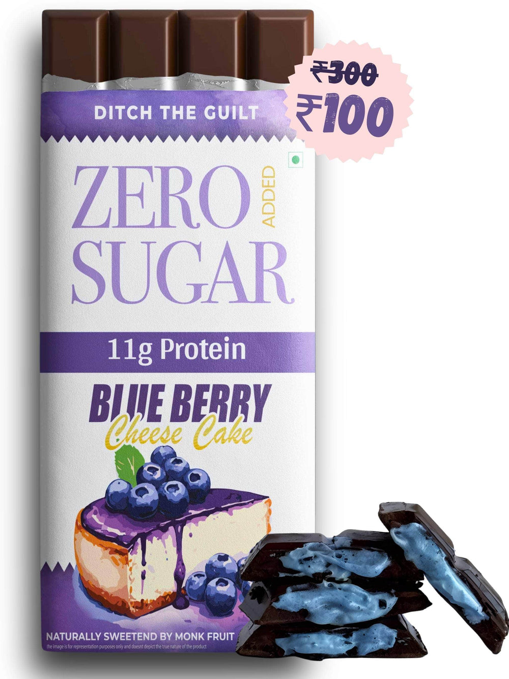 Blueberry Cheese Cake - Sugar Free Protein Chocolate - Center Filled - High Protein  - 40g