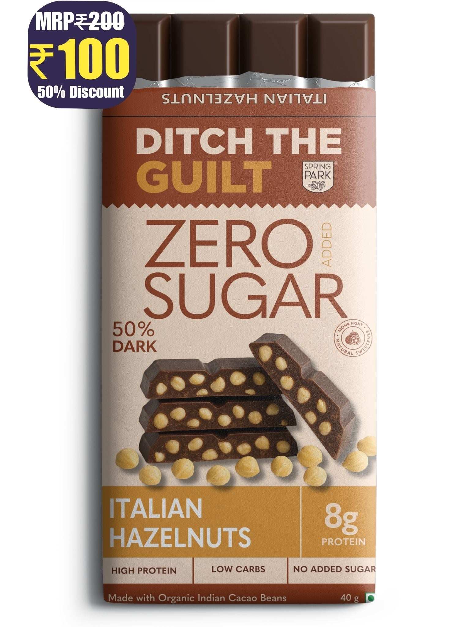 Italian Hazelnut - Sugar Free Dark Chocolate - High Protein - Low Net Carbs - 40g