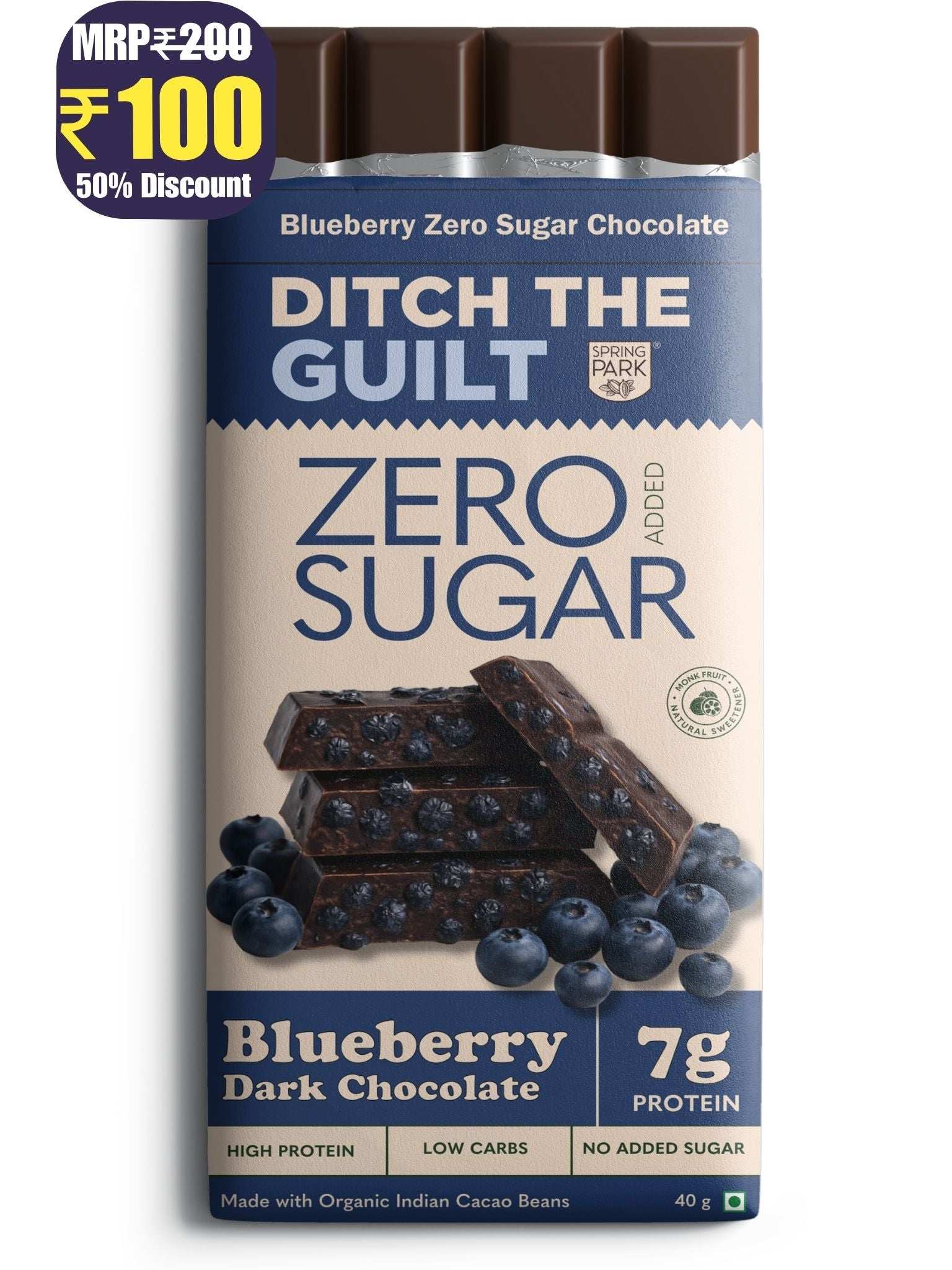 Blueberry Cheesecake - Sugar Free Dark Protein Chocolate - High Protein  - 40g