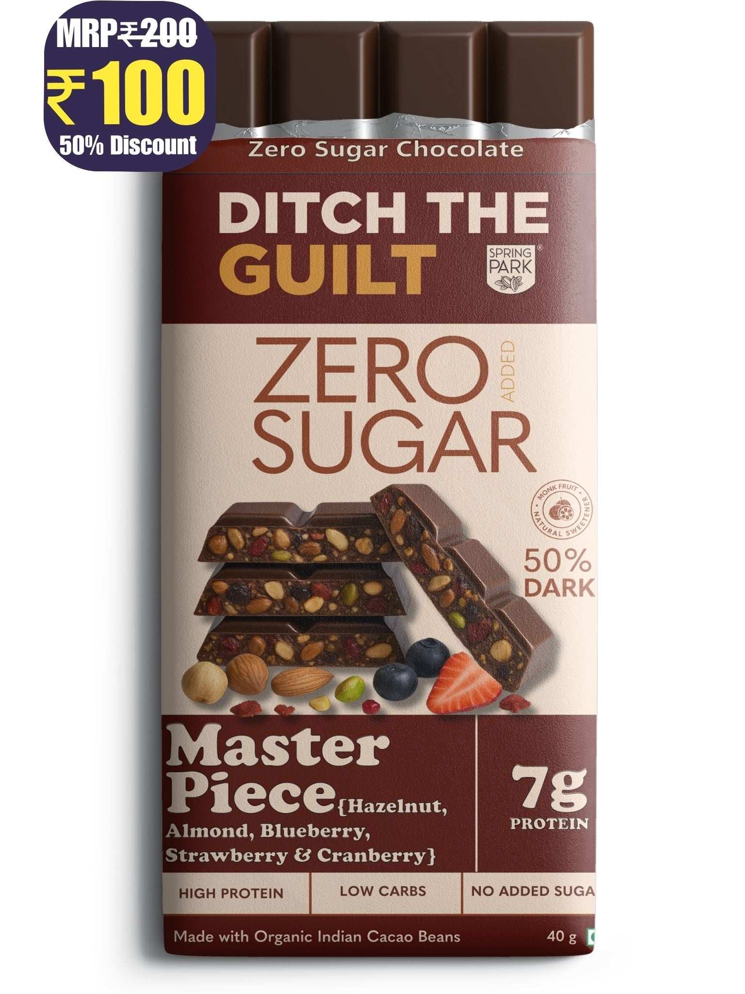 Master Piece - Sugar Free Dark Protein Chocolate -  High Protein  - 40g