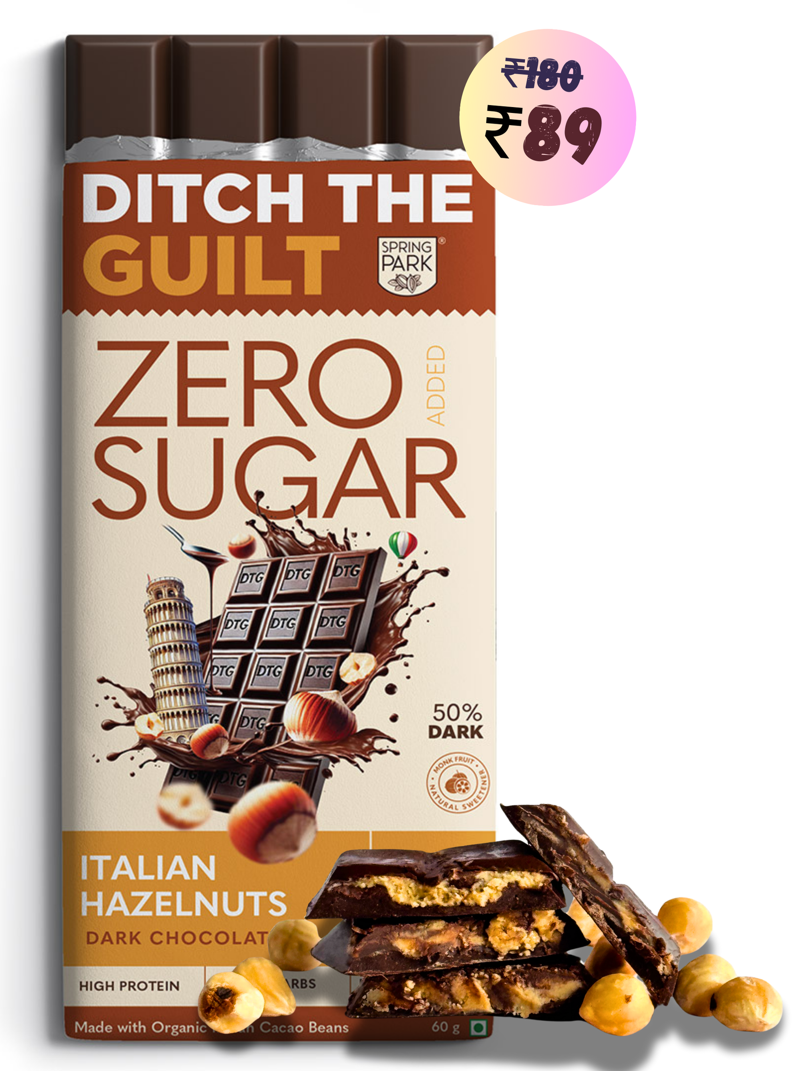 Italian Hazelnut - Sugar Free Dark Chocolate - High Protein - Low Net Carbs - 40g