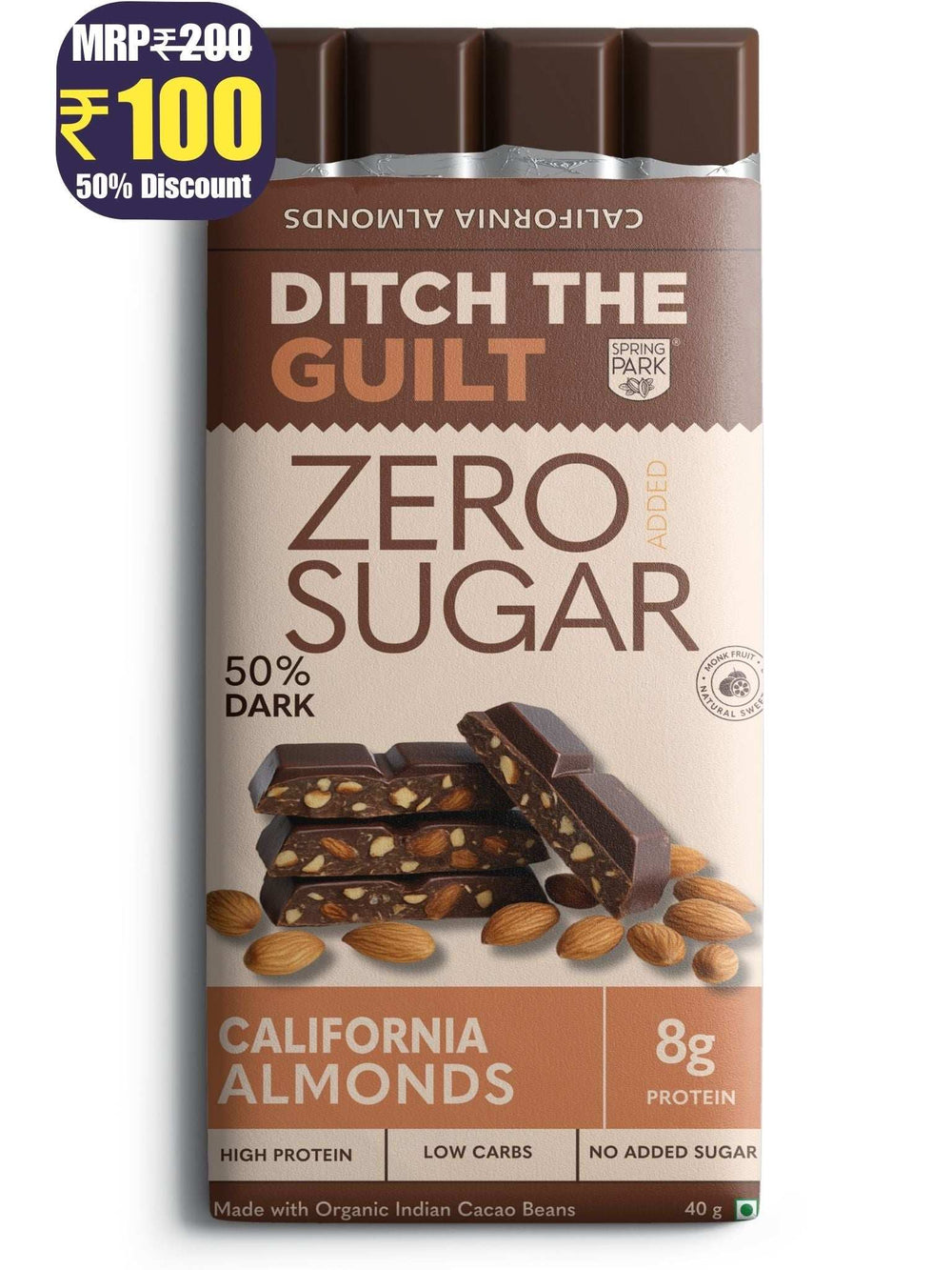 California Roasted Almond - Sugar Free Dark Chocolate - High Protein - Low Net Carbs - 40g