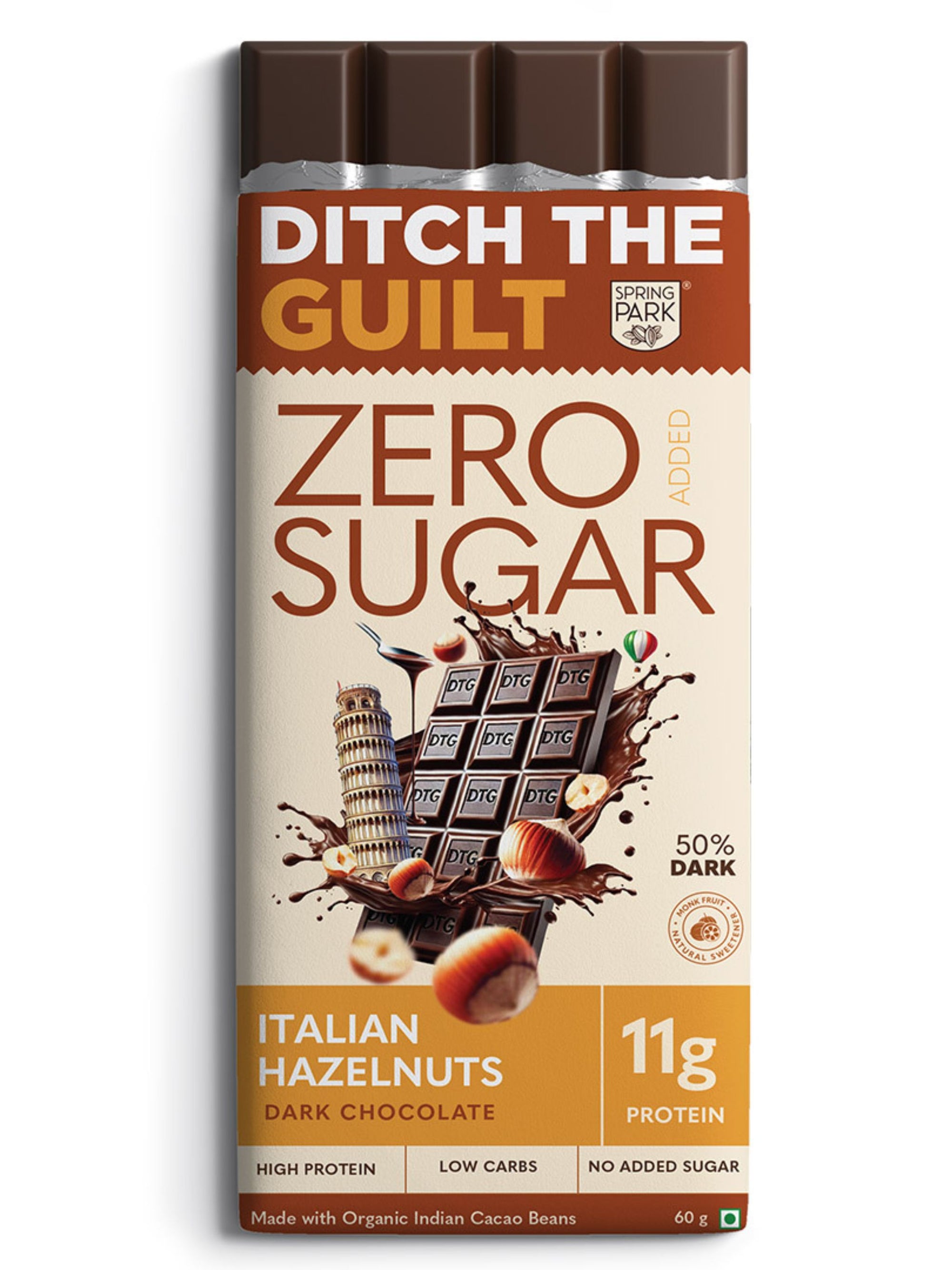 Italian Hazelnut - Sugar Free Dark Chocolate - High Protein - Low Net Carbs - 40g