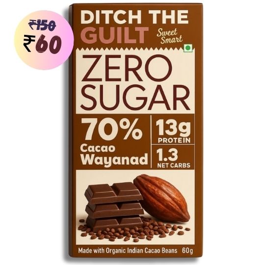 70% Wayanad Indian Cacao • 13g Protein •  Sugar Free Dark Chocolate • 40g