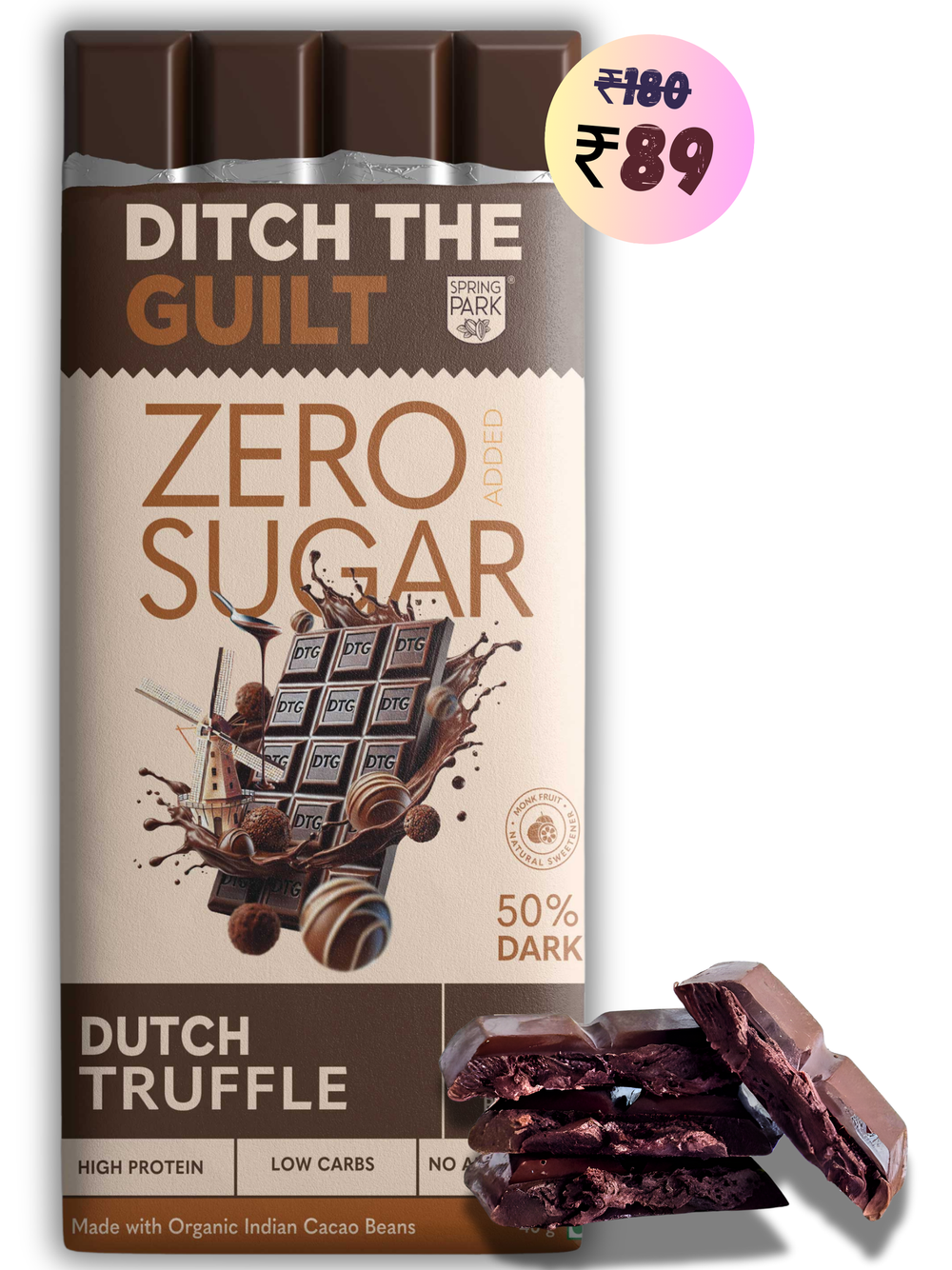 Dutch Truffle I Dark Protein Chocolate I  Zero Sugar Added I 7g Protein I 1g Natural Sugar - 40g