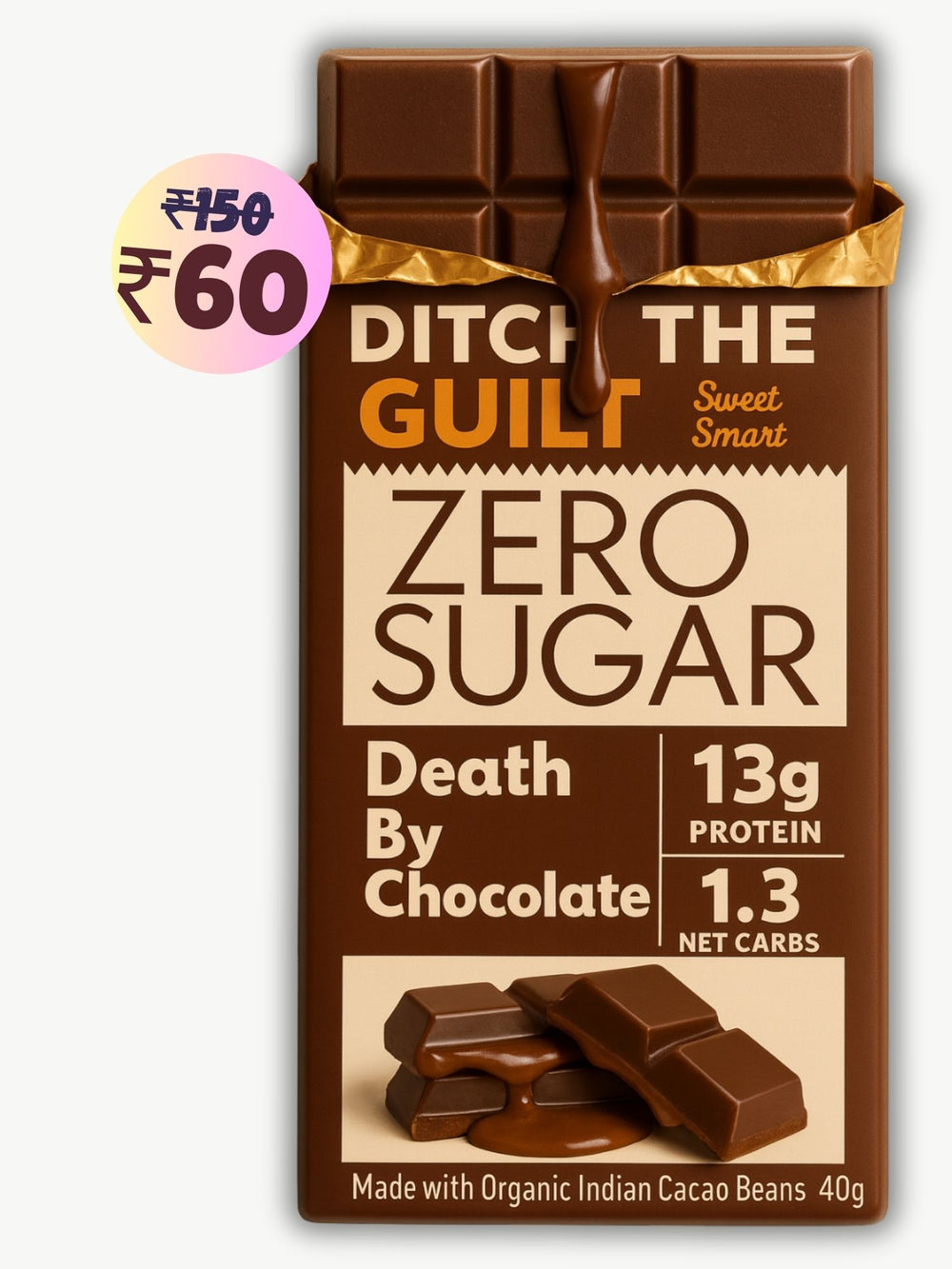 Death By Chocolate • 13g Protein • Sugar Free Dark Chocolate • 40g bar