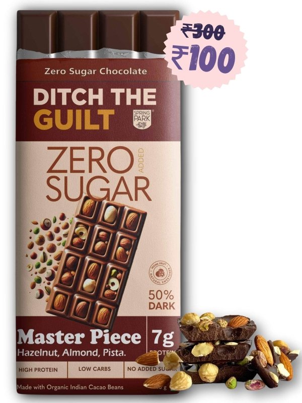 Masterpiece (Full Of Nuts), 70% Cacao Wayanad, Ferroro Rocher, California Almond Brittle - Sugar Free Dark Protein Chocolate - High Protein - 40g x 4 (160g) - My Store