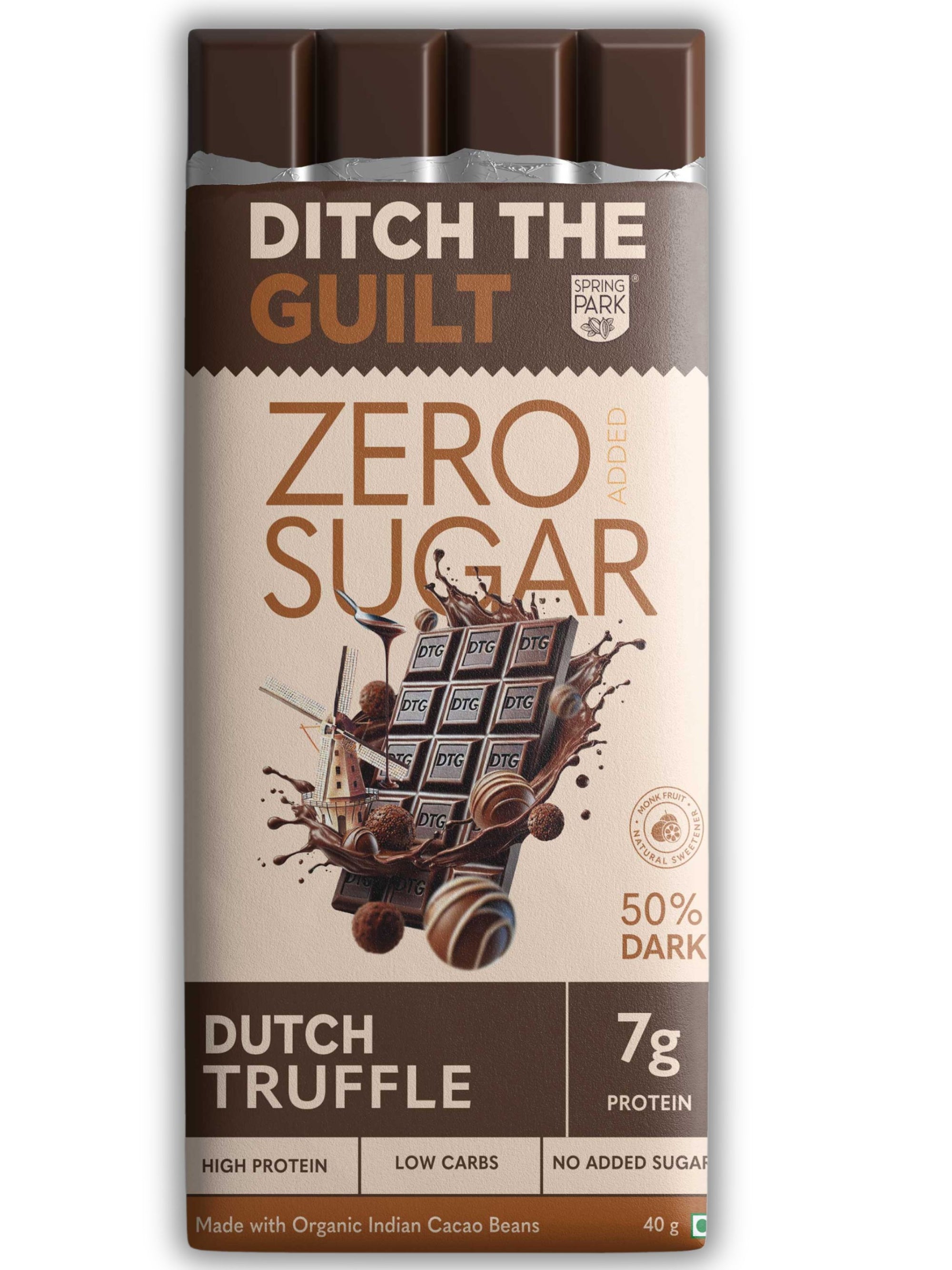 Dutch Truffle I Dark Protein Chocolate I  Zero Sugar Added I 7g Protein I 1g Natural Sugar - 40g