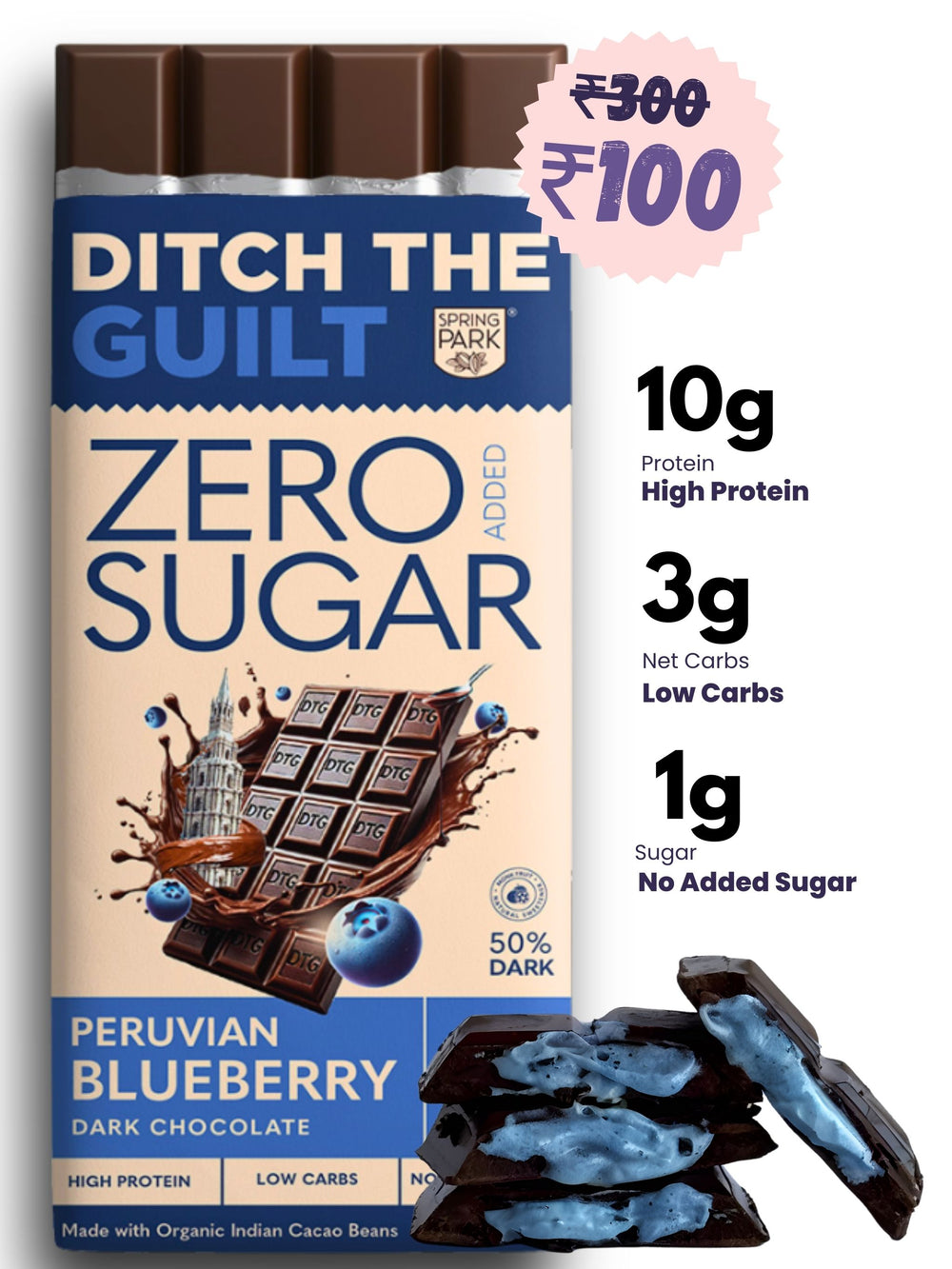 Blueberry Cheese Cake - Sugar Free Protein Chocolate - Center Filled - High Protein  - 40g