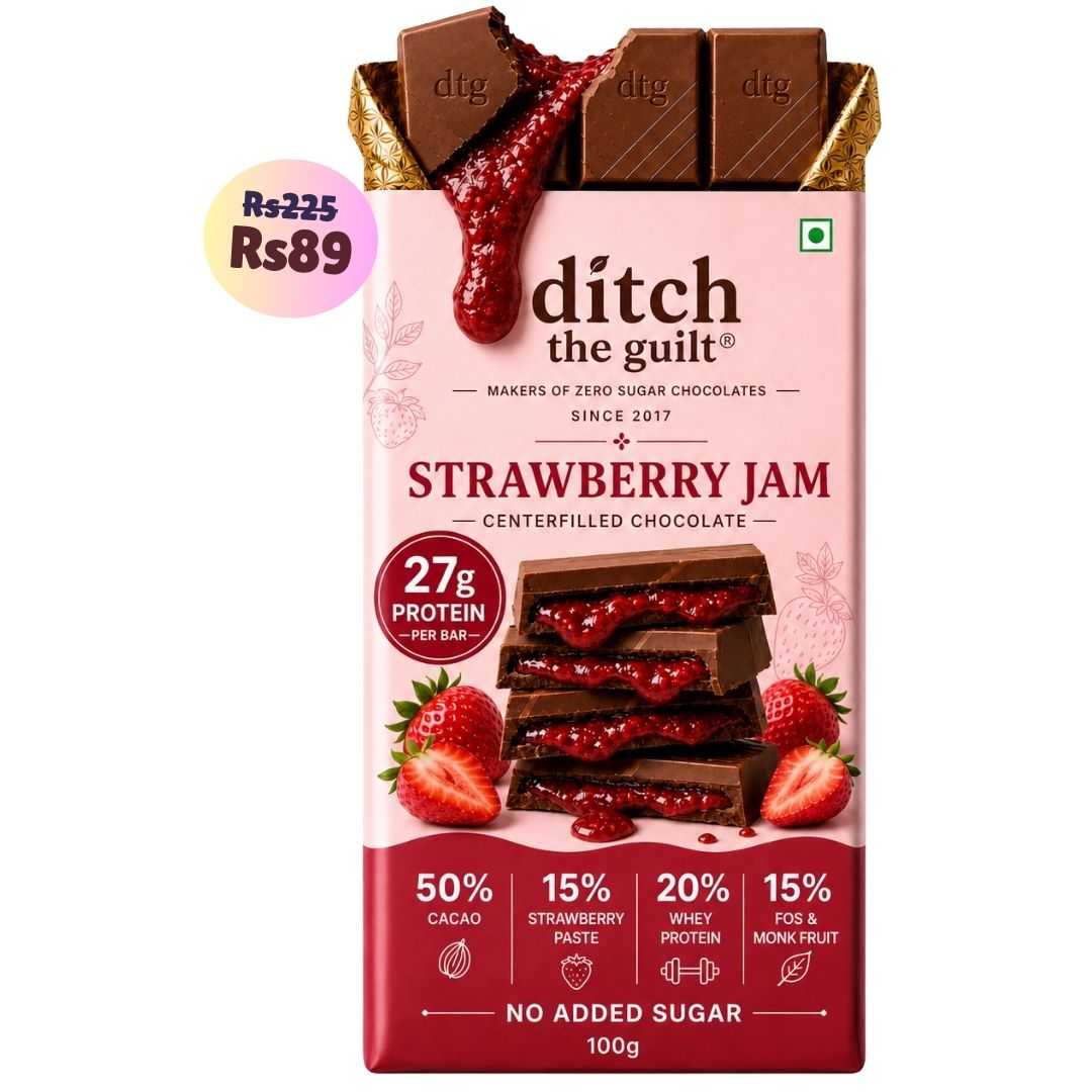 Strawberry Jam ( Sugar Free) • 27g Protein • Sugar Free Center-Filled Chocolate Bar • 100g