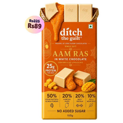 Aam Ras White Chocolate • 25g Protein • Sugar Free Center-Filled Chocolate Bar • 100g