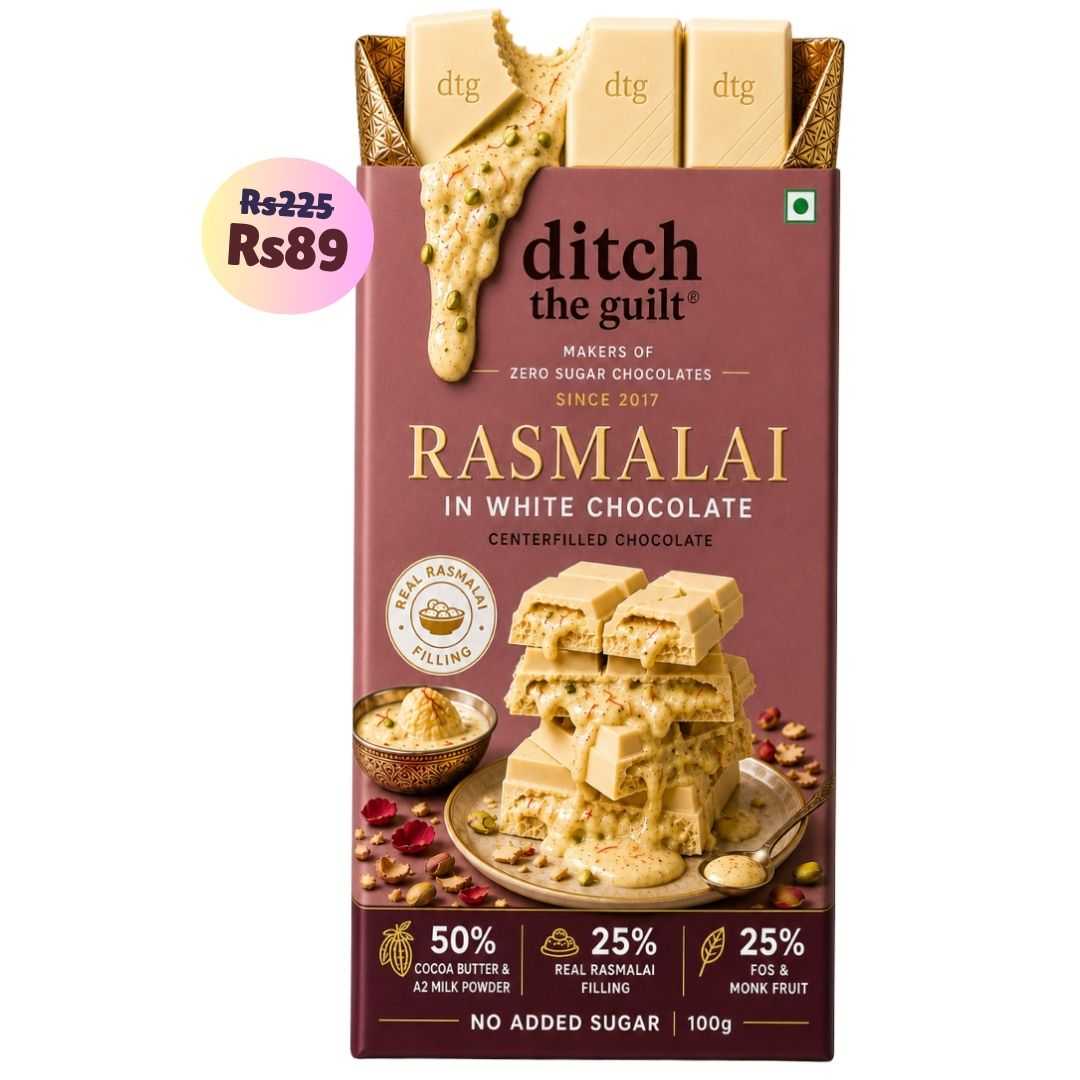 Rasmalai White Chocolate • Sugar Free Center-Filled Chocolate Bar • 100g