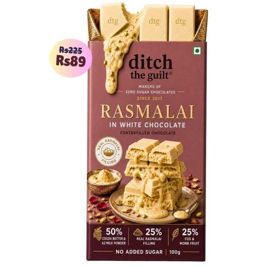 Rasmalai White Chocolate • Sugar Free Center-Filled Chocolate Bar • 100g