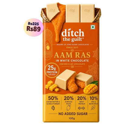 Aam Ras White Chocolate • 25g Protein • Sugar Free Center-Filled Chocolate Bar • 100g