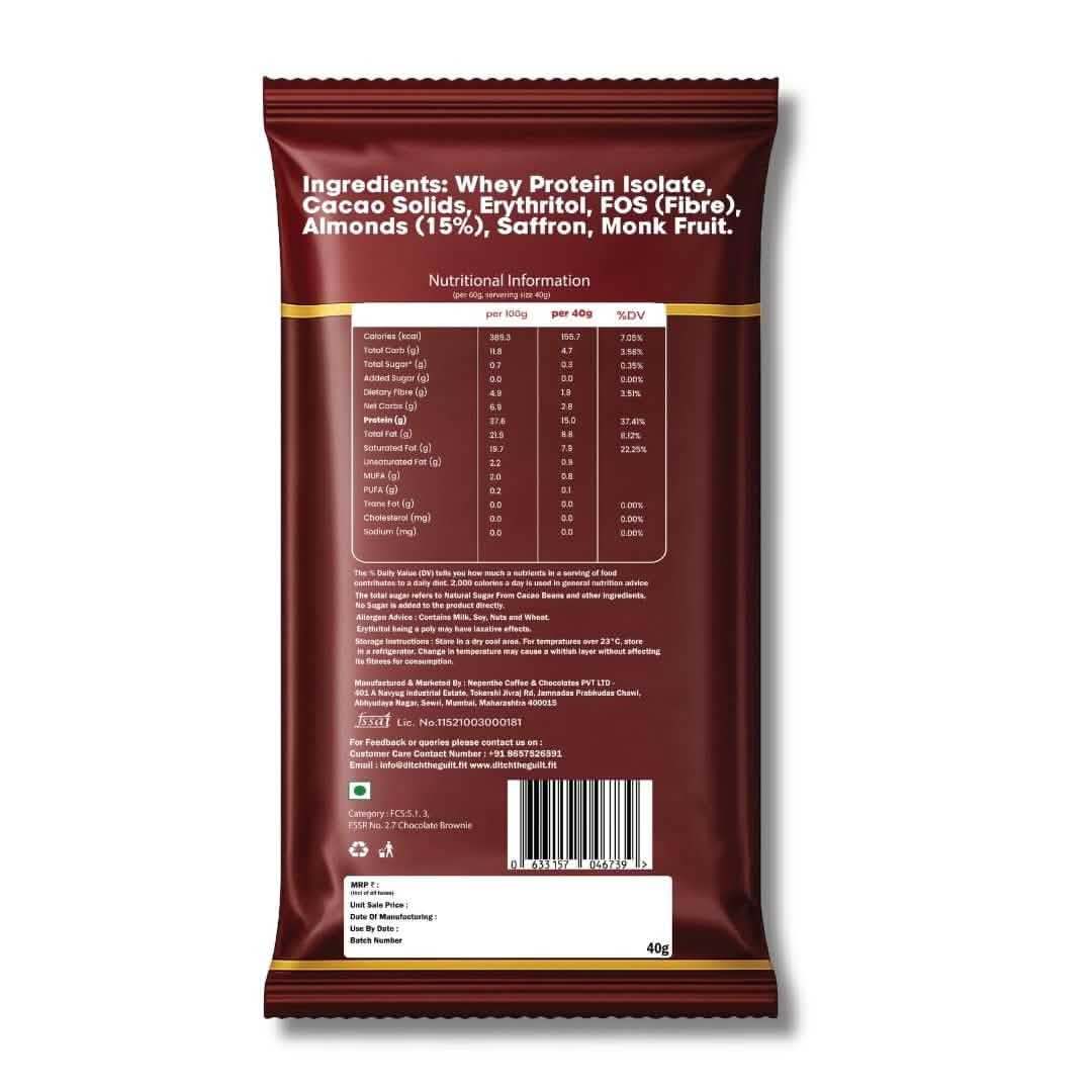 Almond Fudge • 15g Protein • Sugar Free High Protein Brownies • 40g