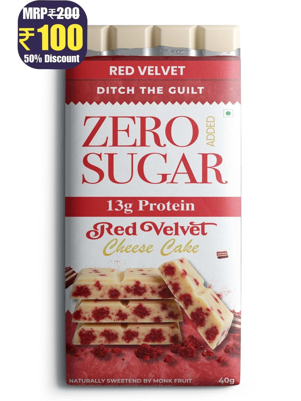 Red Velvet Cheese Cake - White Sugar Free Protein Chocolate - High Protein - 40g