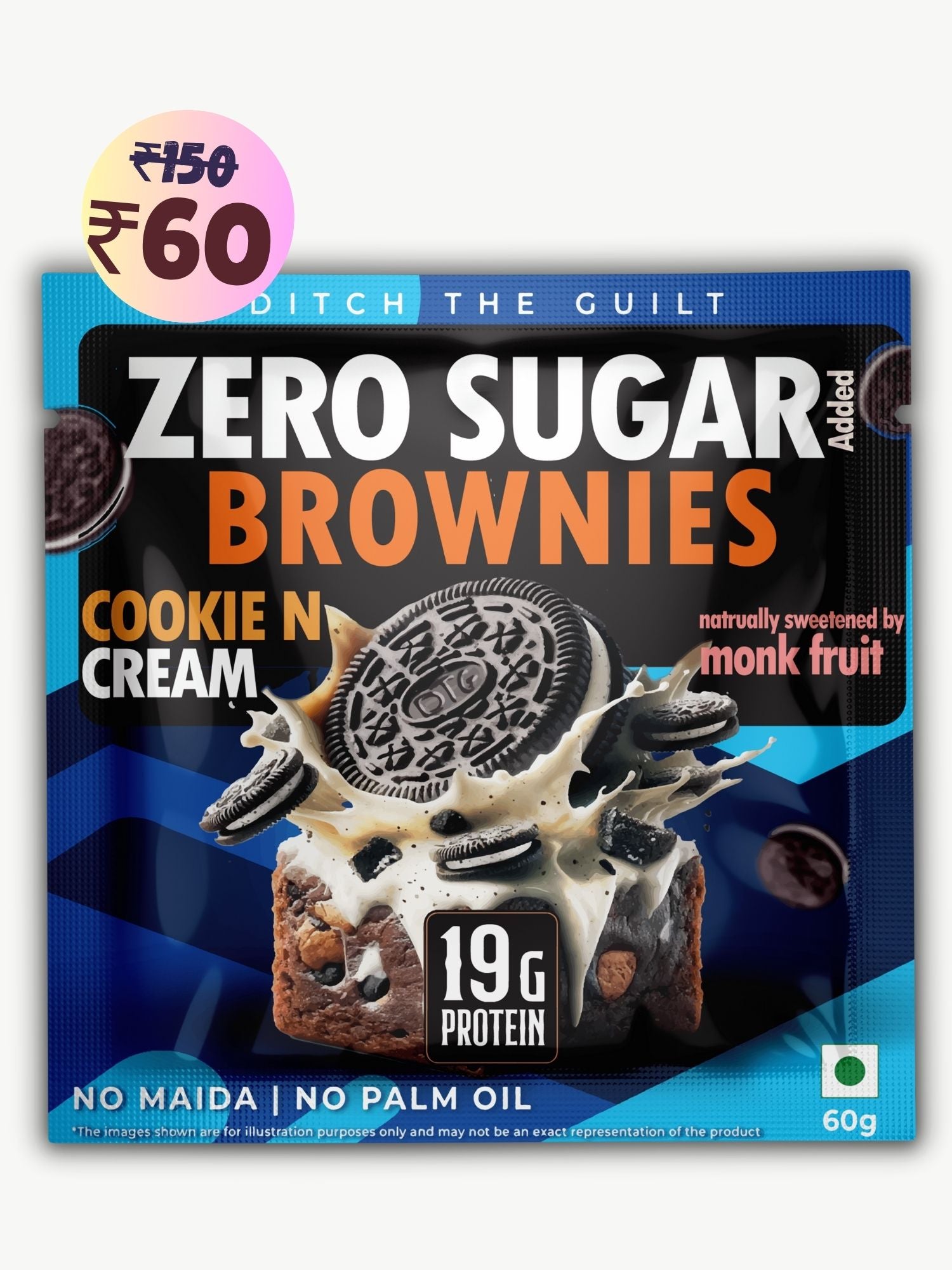Cookie and Cream Protein Brownie • 19g Protein • Sugar Free & High Protein • Low Net Carbs - 60g