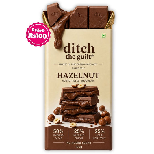 Hazelnut Spread • Sugar Free Center-Filled Chocolate Bar • 100g