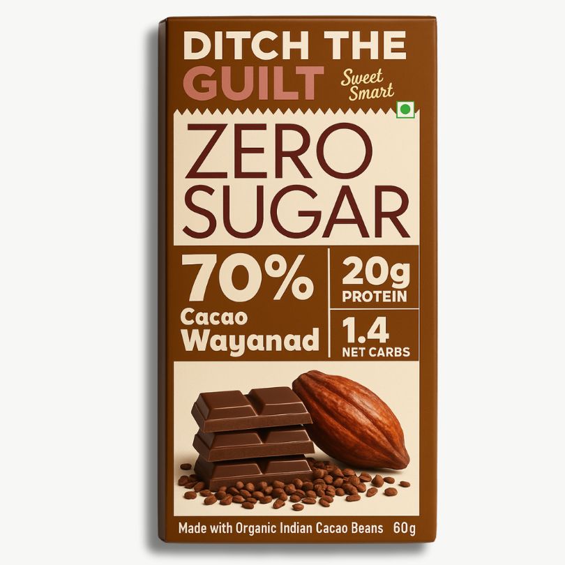 70% Cacao Dark  - Sugar Free Protein Chocolate  - High Protein  - 60g