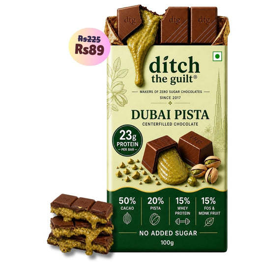 Dubai Pista • 23g Protein • Sugar Free Center-Filled Chocolate Bar • 100g