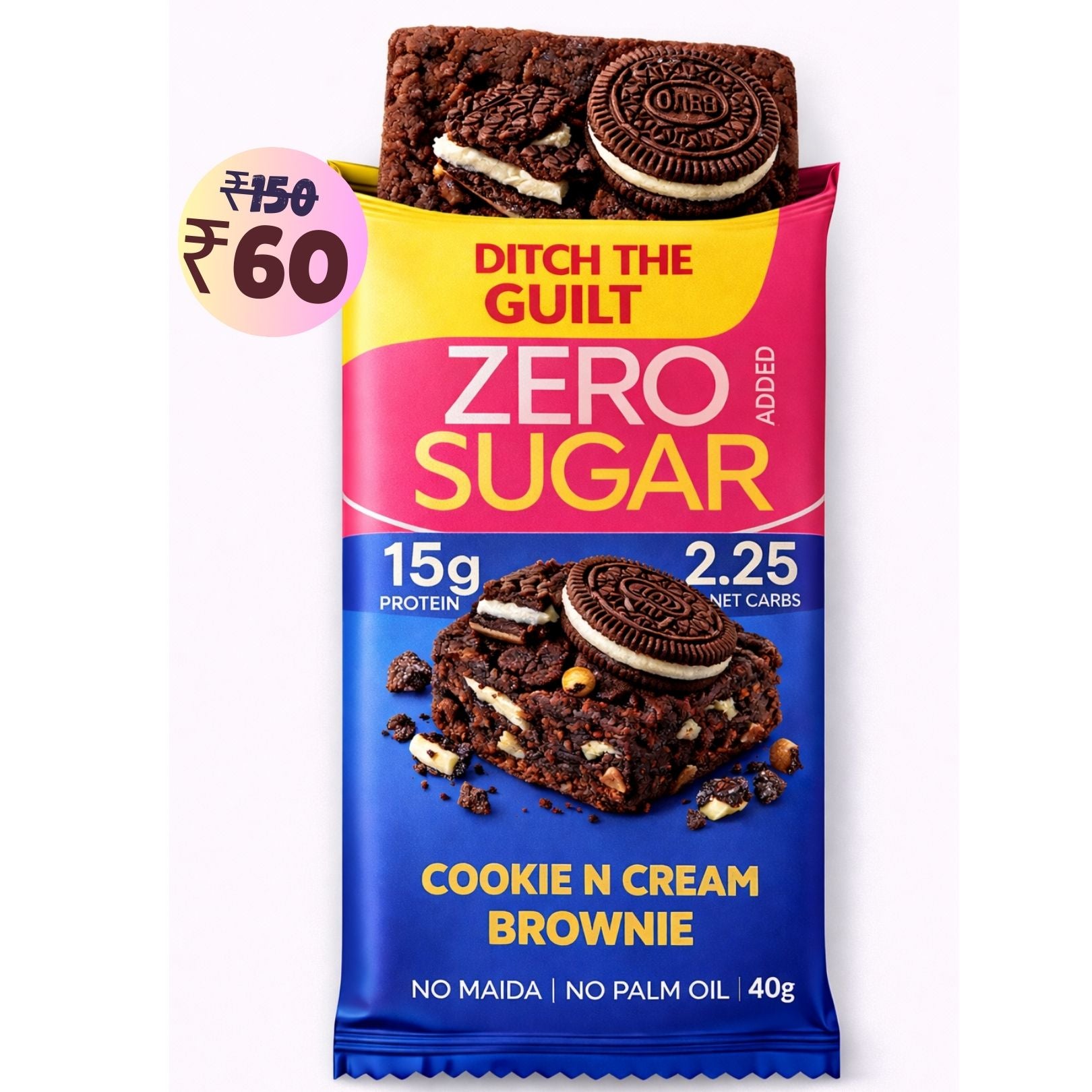 Oreo Cookie & Cream Protein Brownie • 15g Protein • Sugar Free High Protein Brownies • 40g