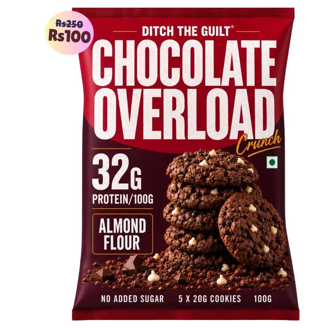 Chocolate Overload Cookies (5x20g Cookies)• 32g Protein Per Pack • Sugar-Free & High Protein Almond Flour Cookies • 100g