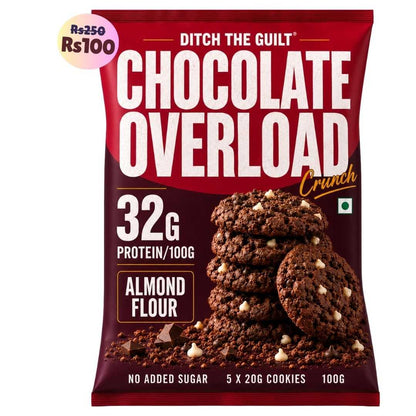 Chocolate Overload Cookies (5x20g Cookies)• 32g Protein Per Pack • Sugar-Free & High Protein Almond Flour Cookies • 100g