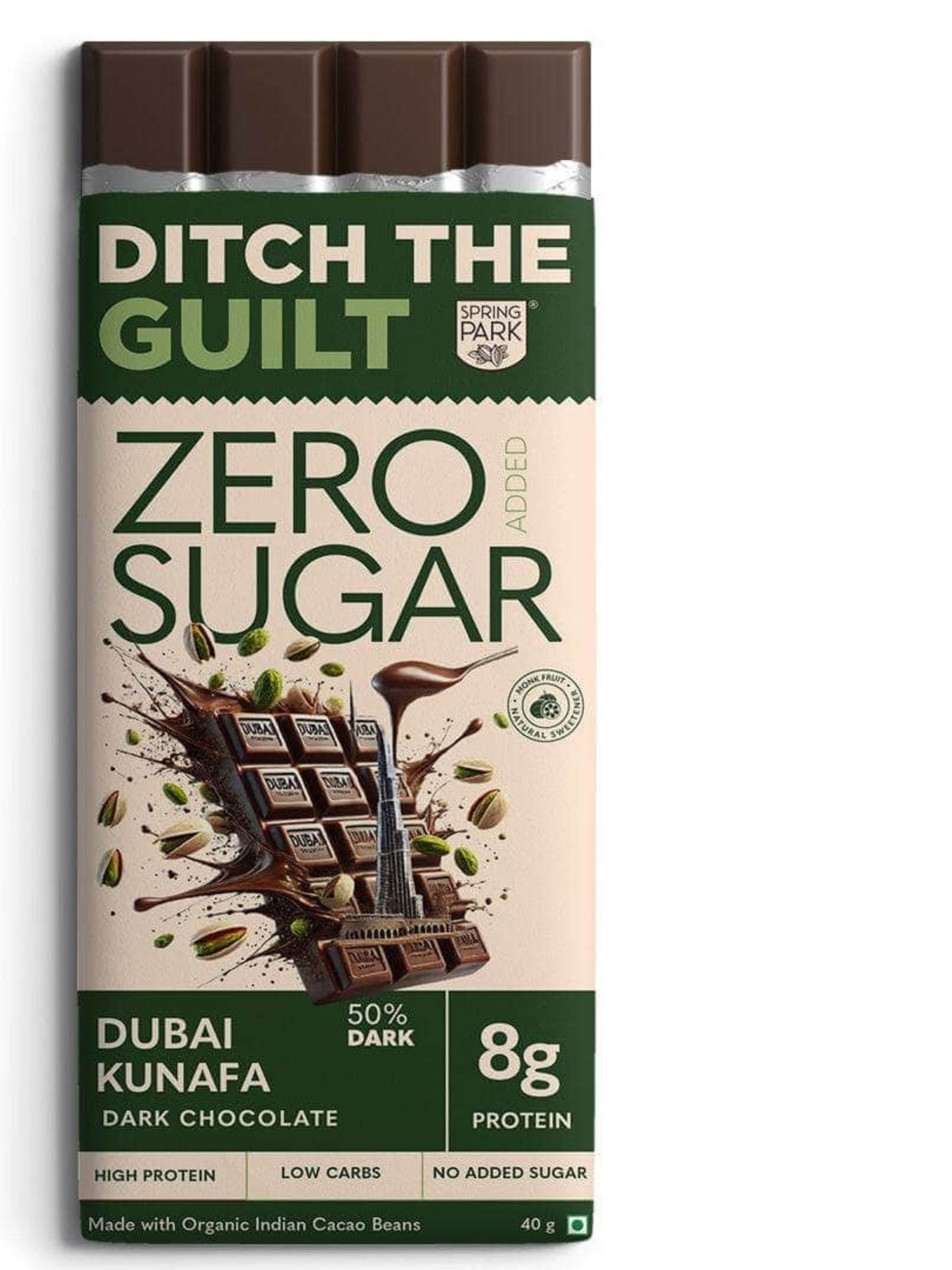 Dubai Kunafa I Dark Protein Chocolate I  Zero Sugar Added I 8g Protein I 1g Natural Sugar - 40g