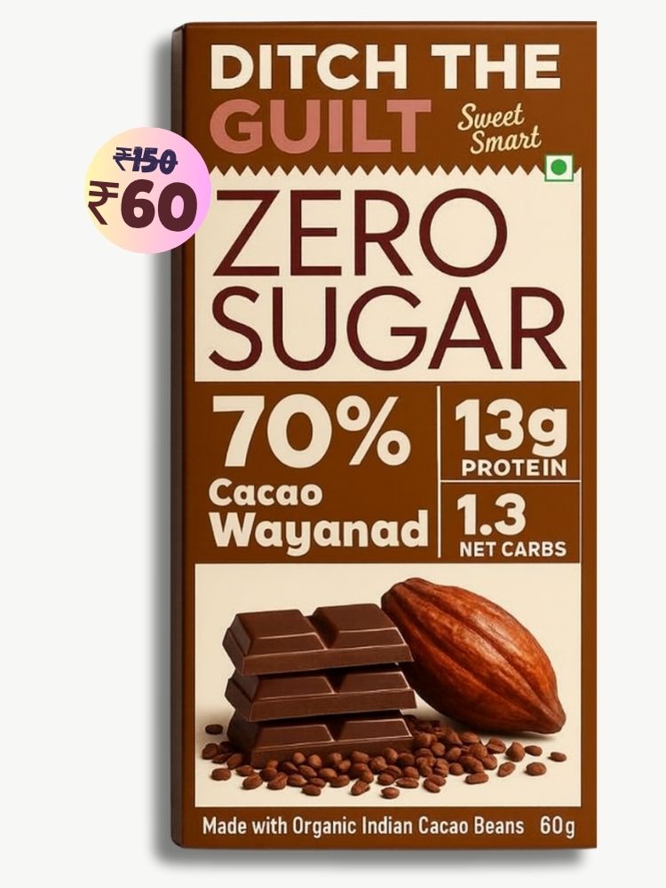 70% Wayanad Indian Cacao • 13g Protein •  Sugar Free Dark Chocolate • 60g