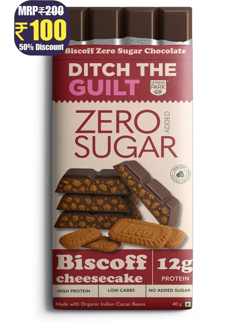 Biscoff Cheese Cake  - Sugar Free Dark Protein Chocolate -  High Protein  - 40g