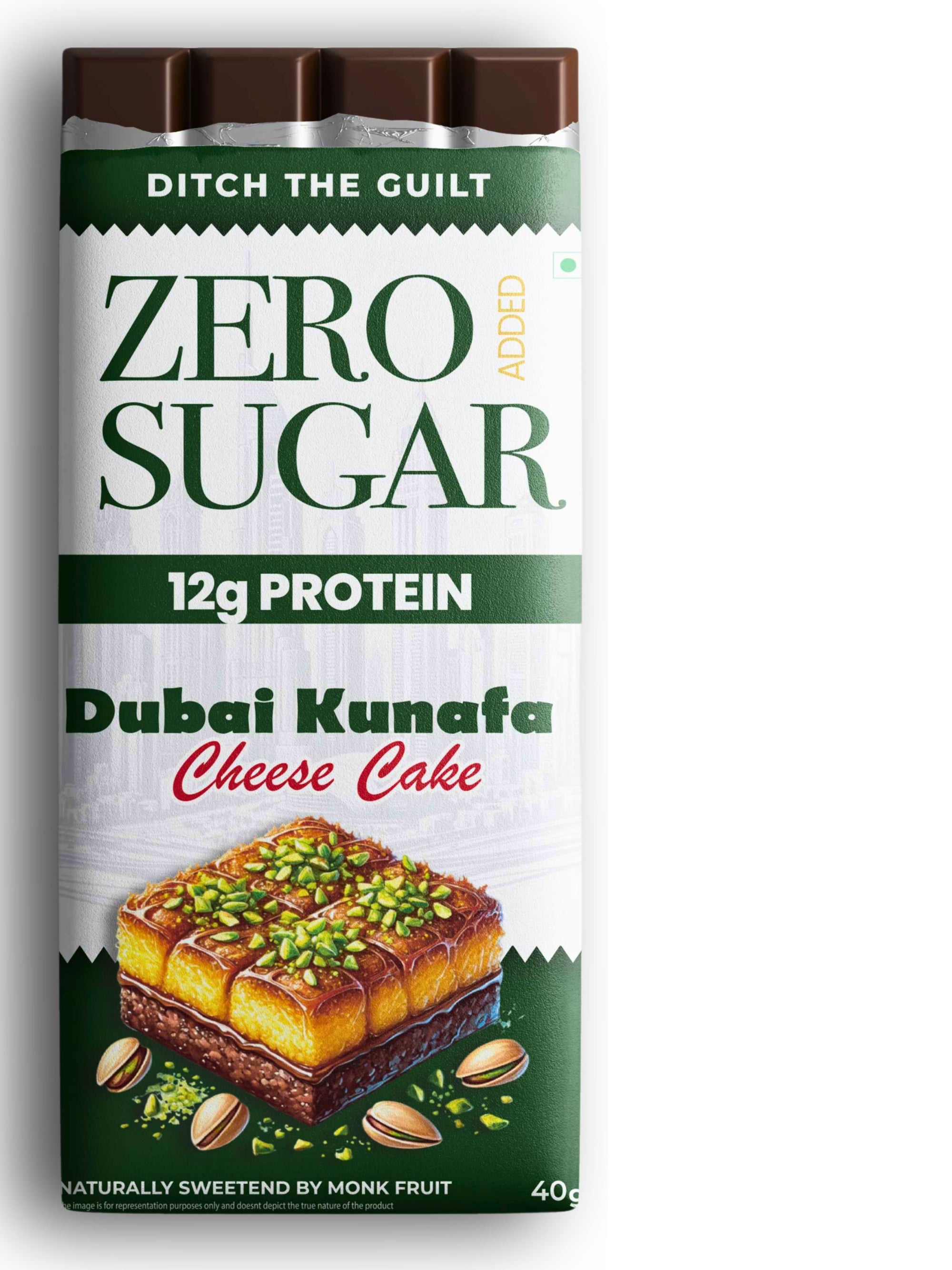 Dubai Kunafa Cheese Cake I White Protein Chocolate I  Zero Sugar Added I 12g Protein I 1g Natural Sugar - 40g