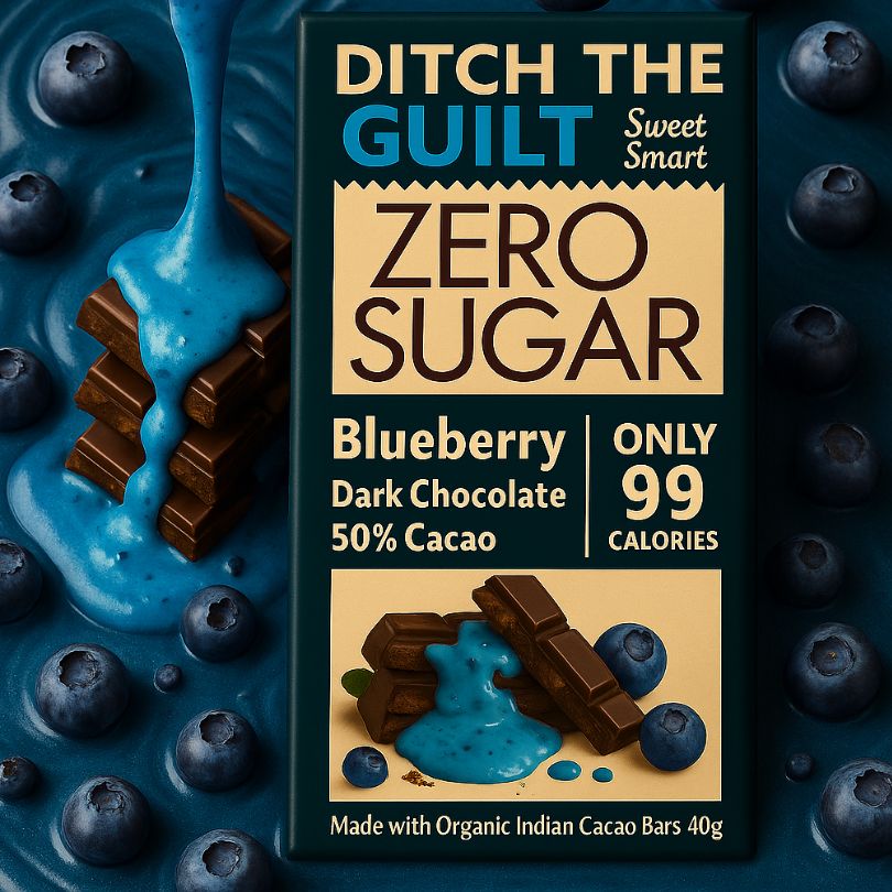 Blueberry Dark Chocolate -  99 Calories Only - 1g Natural Sugar - 4g Carbs - 40g