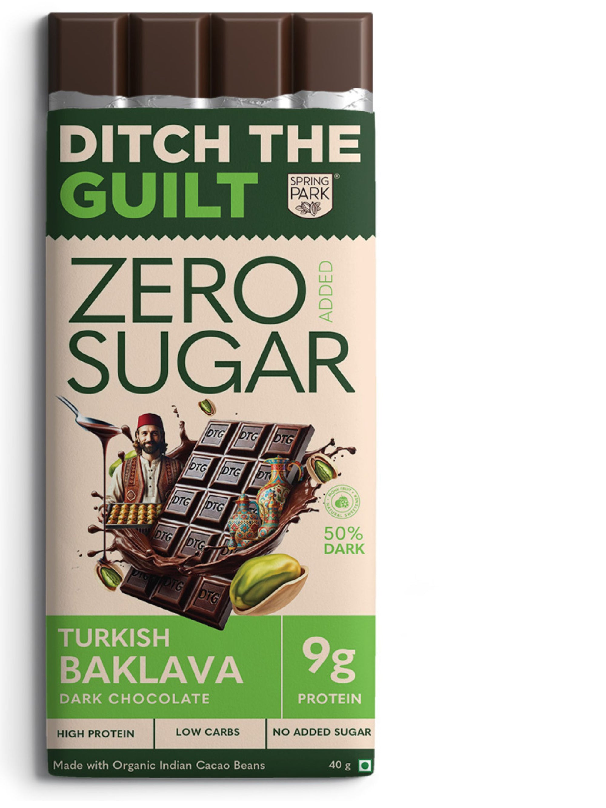Turkish Baklava I Dark Protein Chocolate I  Zero Sugar Added I 9g Protein I 1g Natural Sugar - 40g