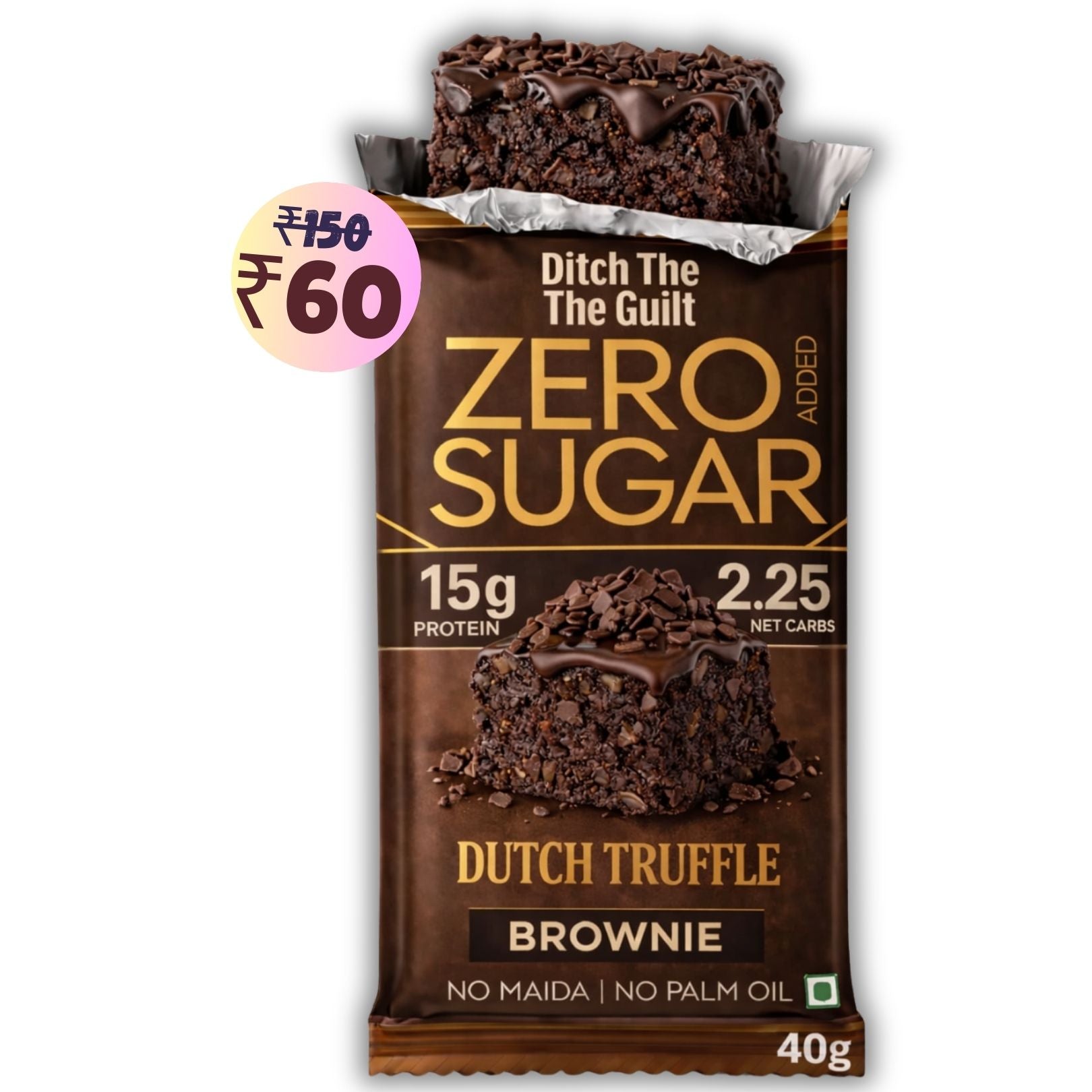 Dutch Truffle Protein Brownie • 15g Protein • Sugar Free High Protein Brownies • 40g
