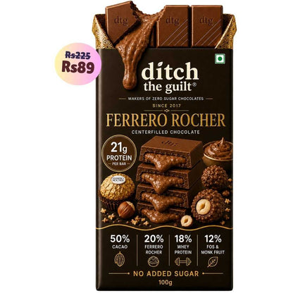 Ferrero Rocher • 21g Proten • Sugar Free Center-Filled Chocolate Bar • 100g