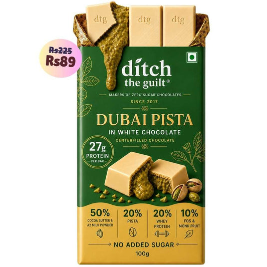 Dubai Pista White Chocolate • 27g Protein • Sugar Free Center-Filled Chocolate Bar • 100g
