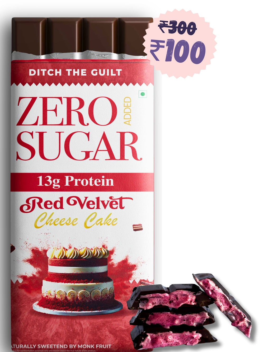 Red Velvet Cream Cheese Cake - Sugar Free Protein Chocolate - Center Filled - High Protein  - 40g