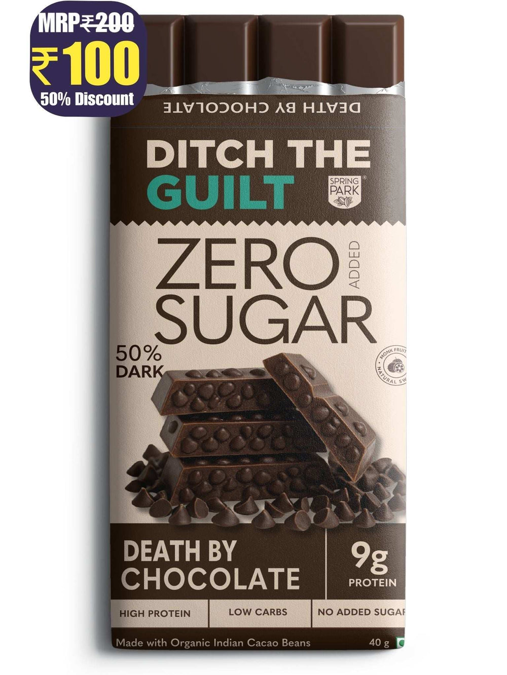 Death By Chocolate - Sugar Free Dark Protein Chocolate - High Protein  - 40g