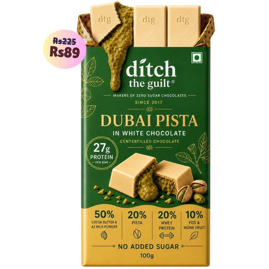 Dubai Pista White Chocolate • 27g Protein • Sugar Free Center-Filled Chocolate Bar • 100g