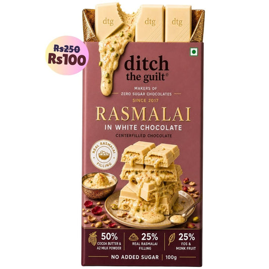 Rasmalai White Chocolate • Sugar Free Center-Filled Chocolate Bar • 100g