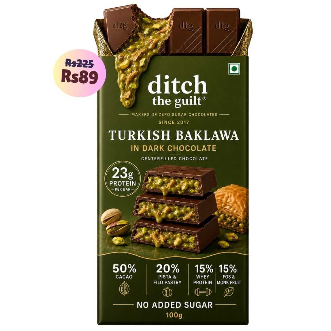 Turkish Baklava • 23g Protein • Sugar Free Center-Filled Chocolate Bar • 100g