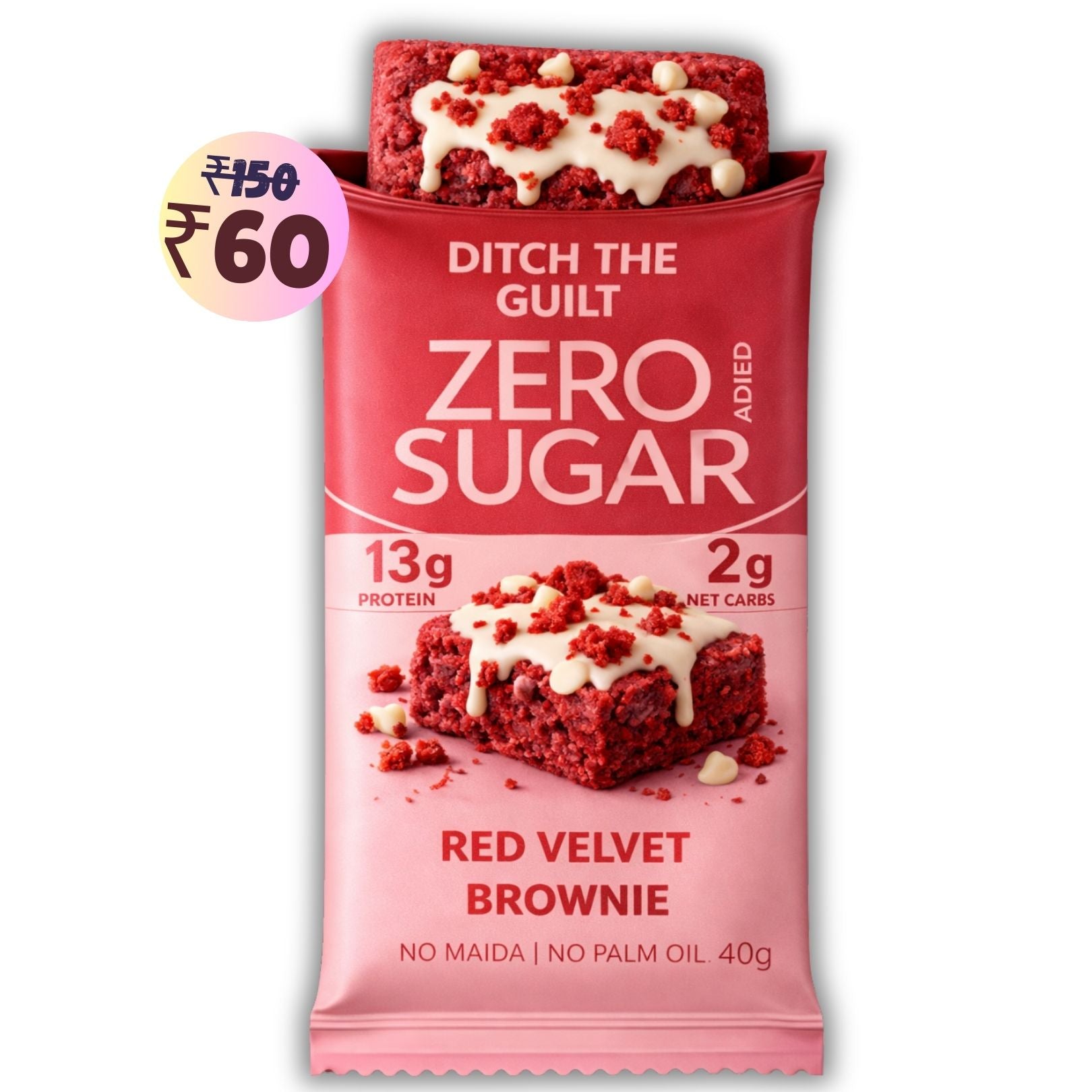 Red Velvet Protein Brownie • 13g Protein • Sugar Free High Protein Brownies • 40g