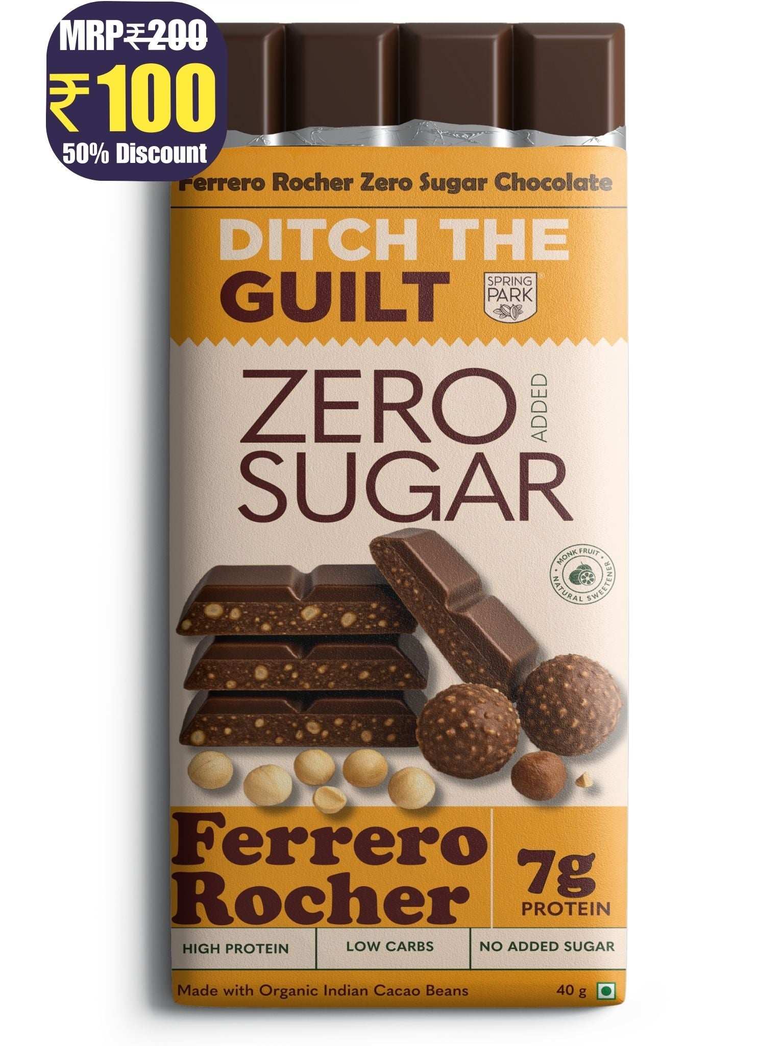 Ferrero Rocher Cheese Cake - Sugar Free Dark Protein Chocolate - High Protein  - 40g