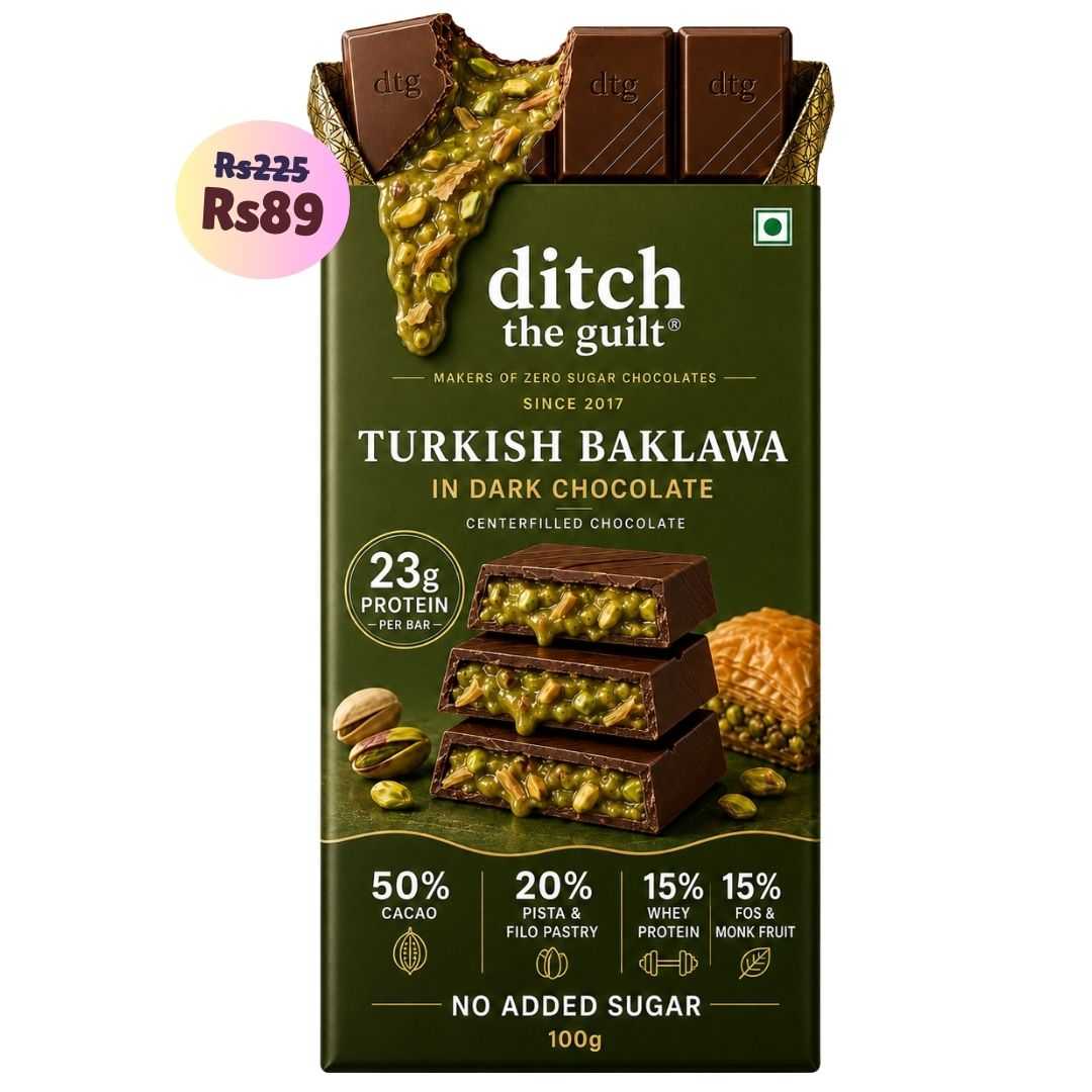 Turkish Baklava • 23g Protein • Sugar Free Center-Filled Chocolate Bar • 100g