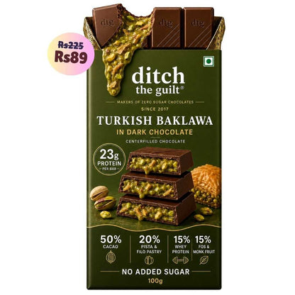 Turkish Baklava • 23g Protein • Sugar Free Center-Filled Chocolate Bar • 100g
